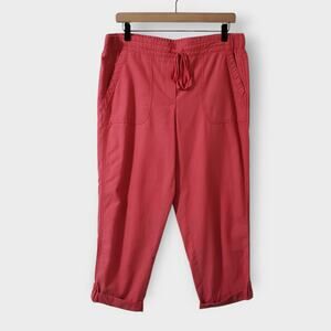 Talbots Womens Crop Utility Pants Pink Roll Tab Drawstring‎ Sz 10 Casual